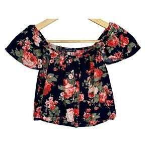 Abercrombie & Fitch Floral Off Shoulder Peasant Blouse Black Red Womens Size XS